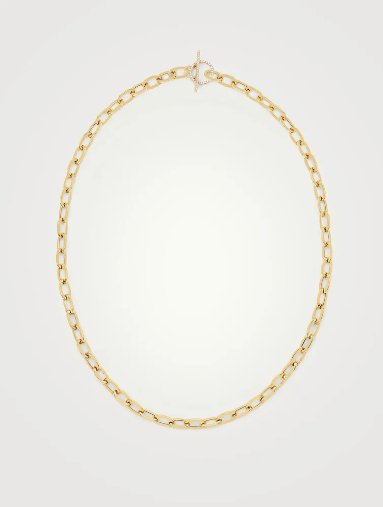14K Gold Jumbo Toggle Necklace With Diamonds