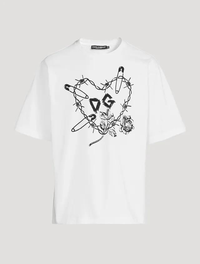 Palm Angels White T-shirt With Heart And Safety Pin