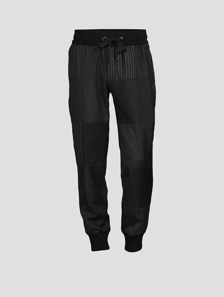 Wool-Blend Jogger Pants Pinstriped Print