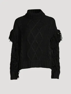 Brit Cable-Knit Fringe Sweater