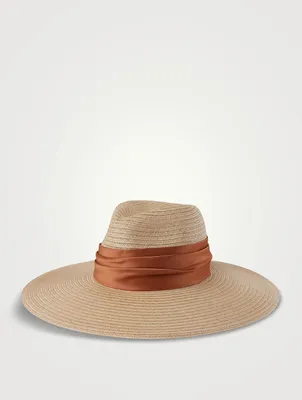 Cassidy Packable Straw Scarf Fedora Hat With Satin Band