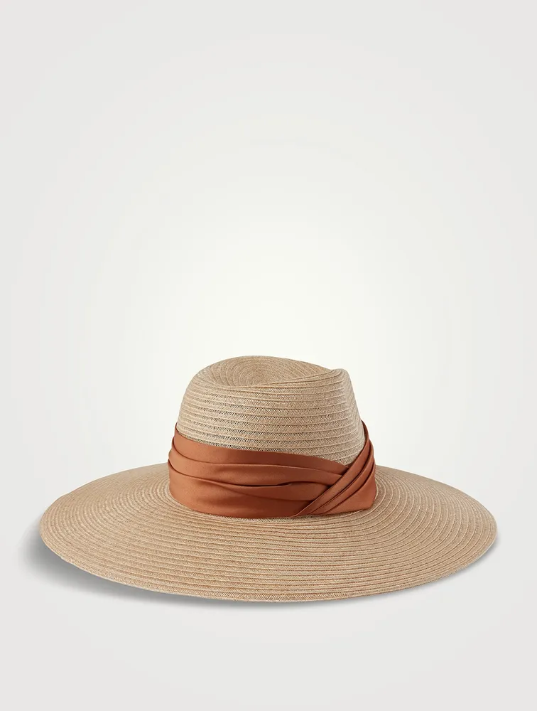 Cassidy Packable Straw Scarf Fedora Hat With Satin Band