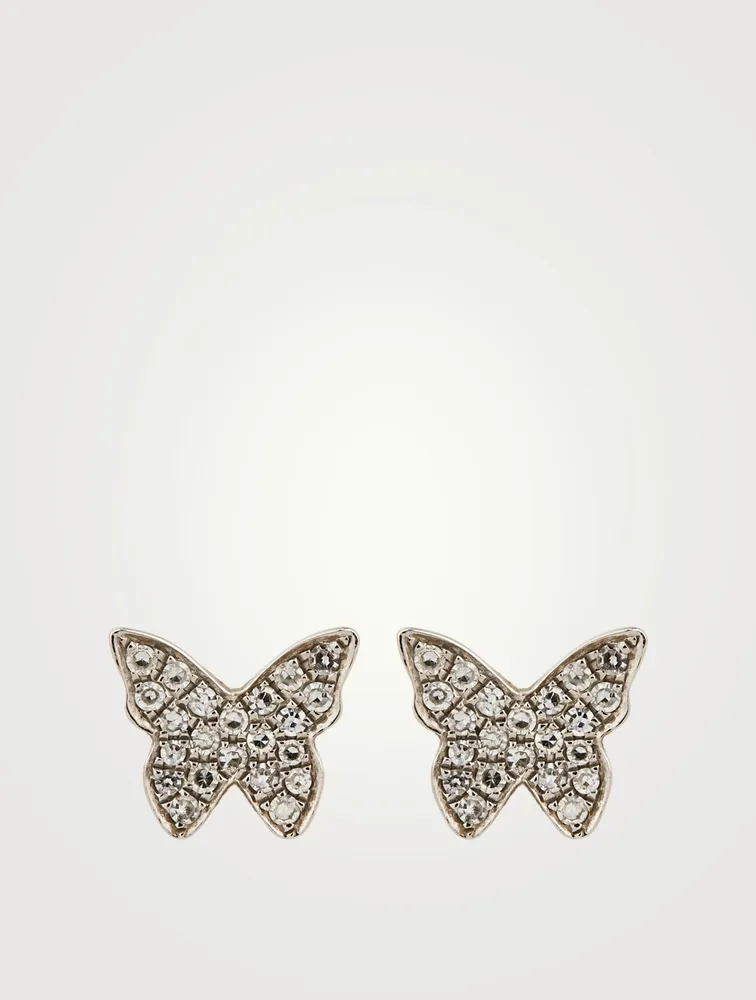 14K Gold Diamond Butterfly Stud Earrings