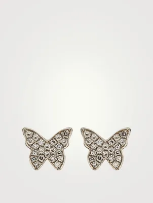14K Gold Diamond Butterfly Stud Earrings