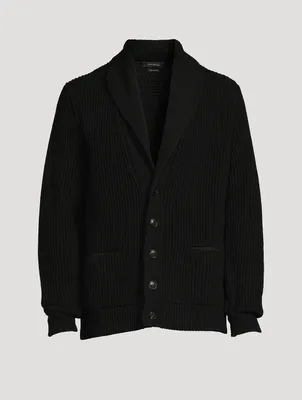 Cashmere Cardigan With Leather Trim