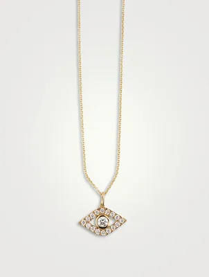 14K Gold Bezel Evil Eye Necklace With Diamonds