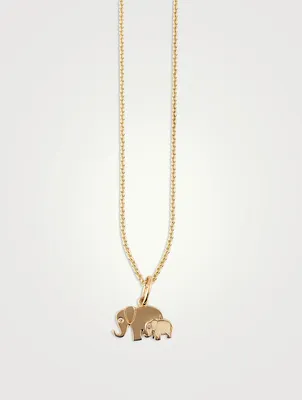 14K Gold Elephants Necklace With Diamonds