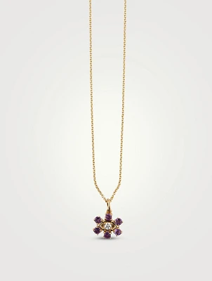 14K Gold Marquis Flower Necklace With Diamond And Amethyst