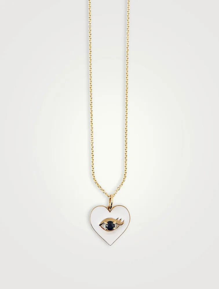 14K Gold Heart Necklace With Sapphire