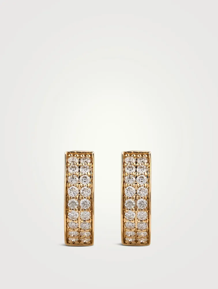 14K Gold Two-Row Huggie Earrings With Diamonds