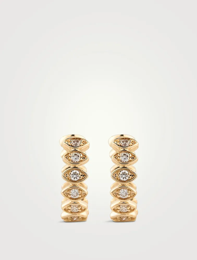 14K Gold Evil Eye Huggie Earrings With Diamonds