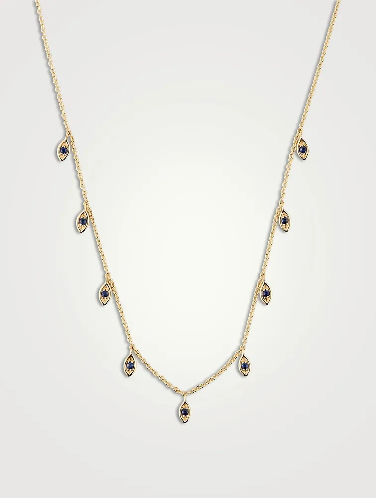 14K Gold Fringe Necklace With Sapphire