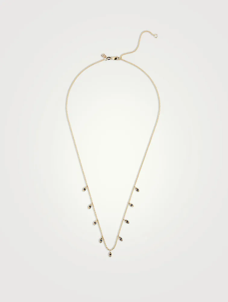 14K Gold Fringe Necklace With Sapphire