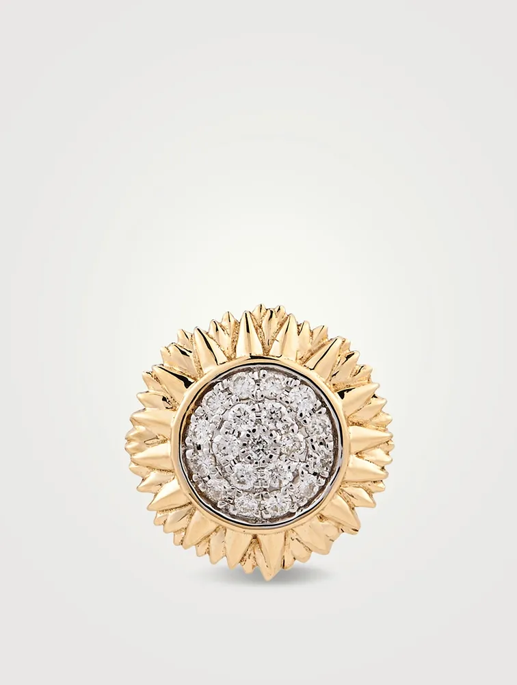 14K Gold Sunflower Stud Earring With Diamonds