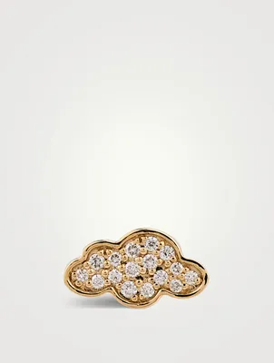 14K Gold Cloud Stud Earring With Diamonds