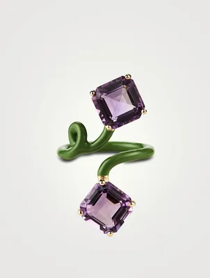 Double Octagon Tendril Ring With Amethyst