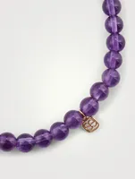 Beaded Bracelet With 14K Gold Diamond And Amethyst Evil Eye Charm