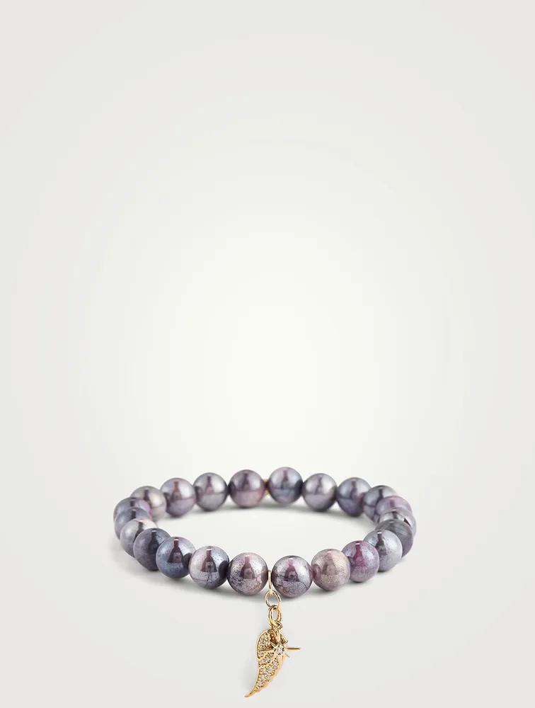 Beaded Bracelet With 14K Gold Diamond Star And Wing Charms