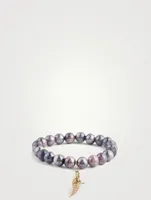 Beaded Bracelet With 14K Gold Diamond Star And Wing Charms