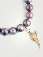 Beaded Bracelet With 14K Gold Diamond Star And Wing Charms