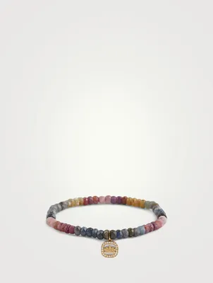 Beaded Bracelet With 14K Gold Diamond Lotus Charm