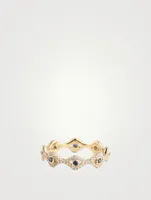 14K Gold Evil Eye Eternity Ring With Diamonds And Sapphire