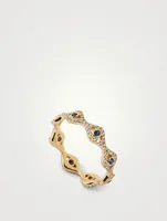 14K Gold Evil Eye Eternity Ring With Diamonds And Sapphire