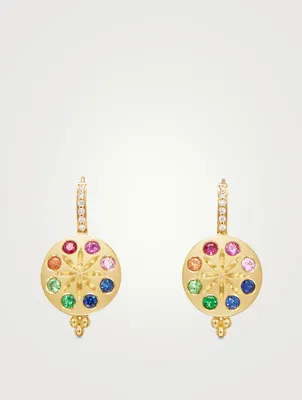 18K Gold Horizon Earrings With Multicolour Stones And Diamonds