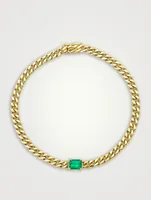 18K Gold Cuban Link Bracelet With Emerald