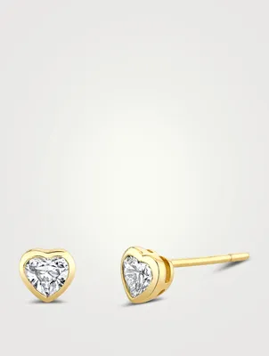 18K Gold Heart Diamond Stud Earrings