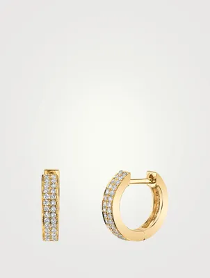 18K Yellow Gold Two-Row Huggie Hoop Earrings With Diamonds