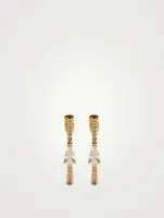 18K Yellow Gold Diamond Hoop Earrings With Pear Diamond Center