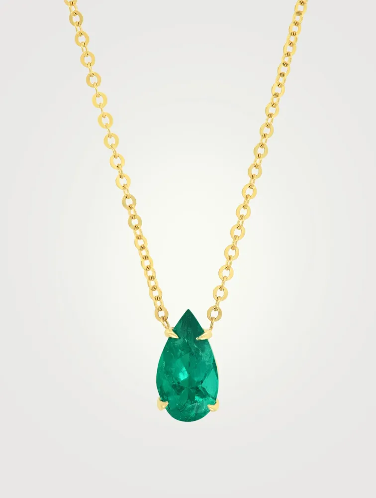 18K Yellow Gold Pear-Shaped Emerald Pendant