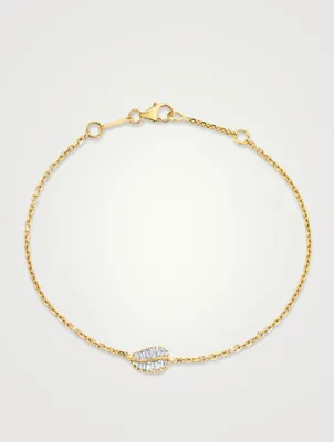 18K Yellow Gold Small Palm Leaf Bracelet With Diamonds