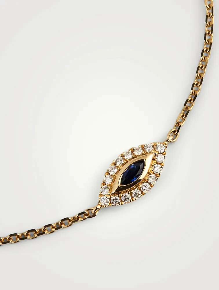 18K Yellow Gold Evil Eye Bracelet With Sapphire And Diamonds