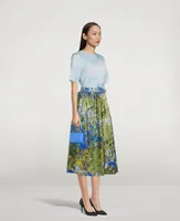 Belted Poplin Midi Dress Floral Field Print