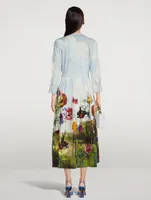 Cotton Poplin Belted Shirt Dress Sky Floral Print