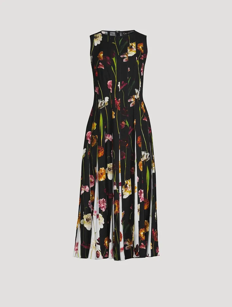 Sleeveless Inset Midi Dress Floral Sky Print