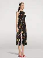 Sleeveless Inset Midi Dress Floral Sky Print