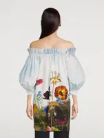 Off-The-Shoulder Blouse Floral Sky Print