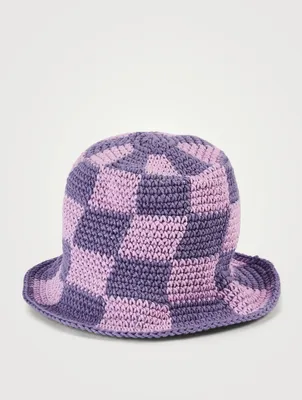 Flower Pot Checkered Crochet Bucket Hat