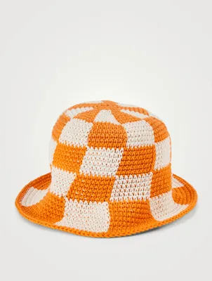 Creamsicle Checkered Crochet Bucket Hat
