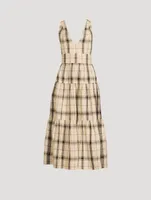 Indra Cross-Back Linen Midi Dress Check Print