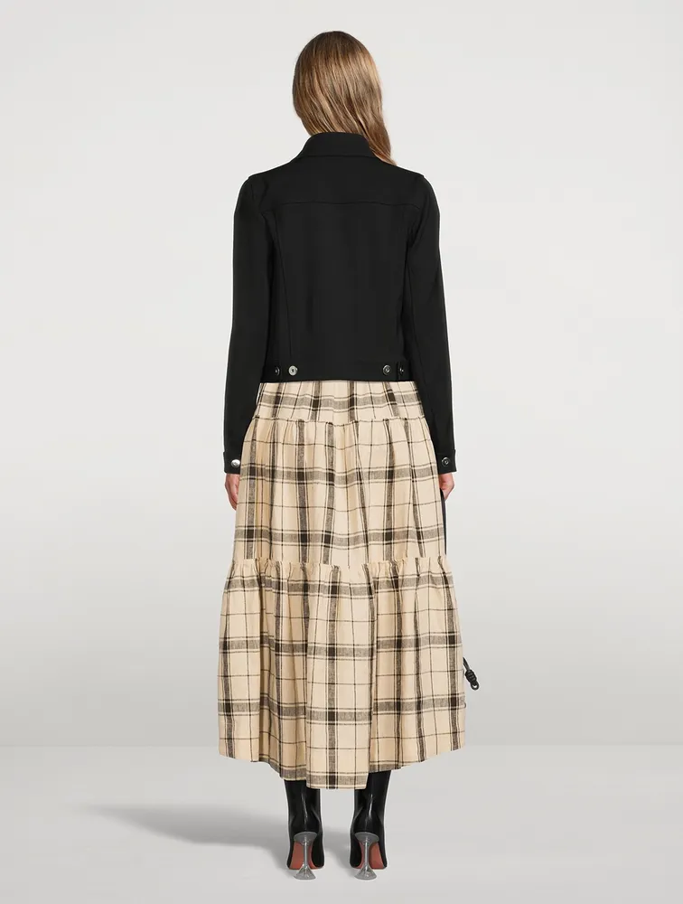 Indra Cross-Back Linen Midi Dress Check Print