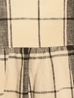 Indra Cross-Back Linen Midi Dress Check Print
