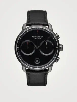 Pioneer Chronograph Stainless Steel Leather Strap Watch
