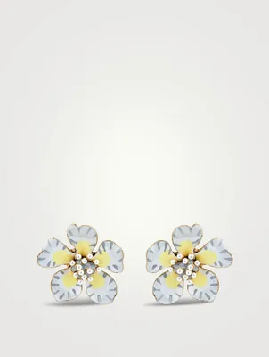 Enamel Flower Earrings With Crystal Pearls