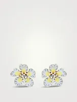 Enamel Flower Earrings With Crystal Pearls