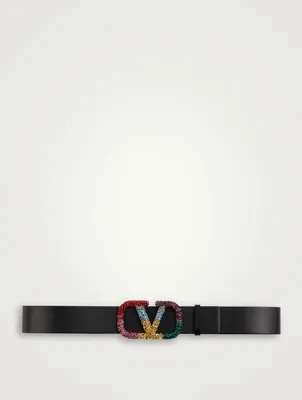 VLOGO Leather Reversible Belt With Crystals