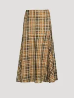 Silk Organza Midi Skirt Check Print